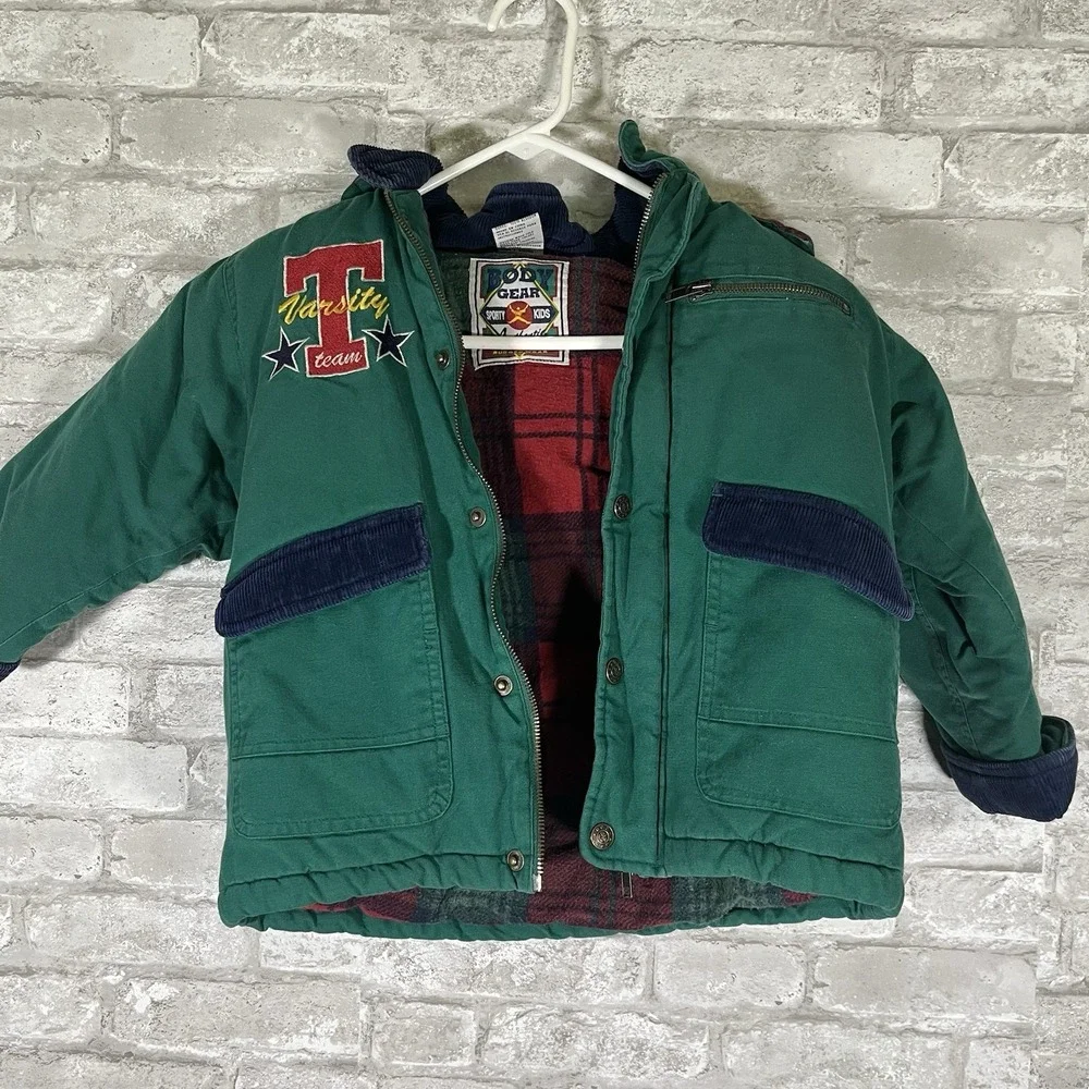 Vintage Body Gear Sporty Kids Canvas Barn Jacket 4t Corduroy Collar Cuffs